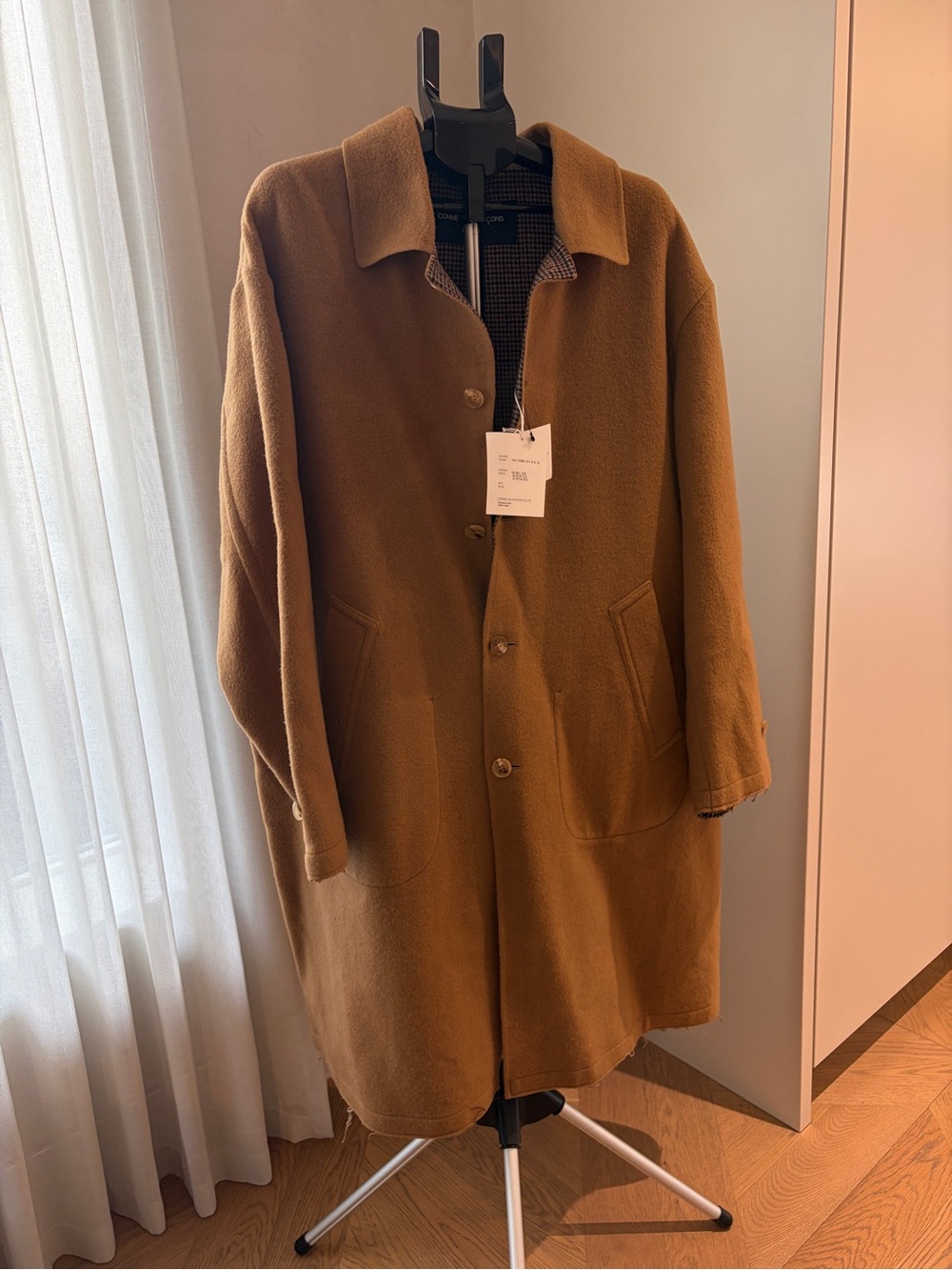 Comme des Garcons Men's Camel Wool oversized frayed Coat